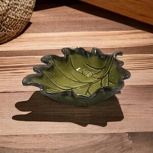Art Deco Hand Painted Ceramic Bowl Leaf Acorn 7.75" Green Gold Fall Serving VNTG
